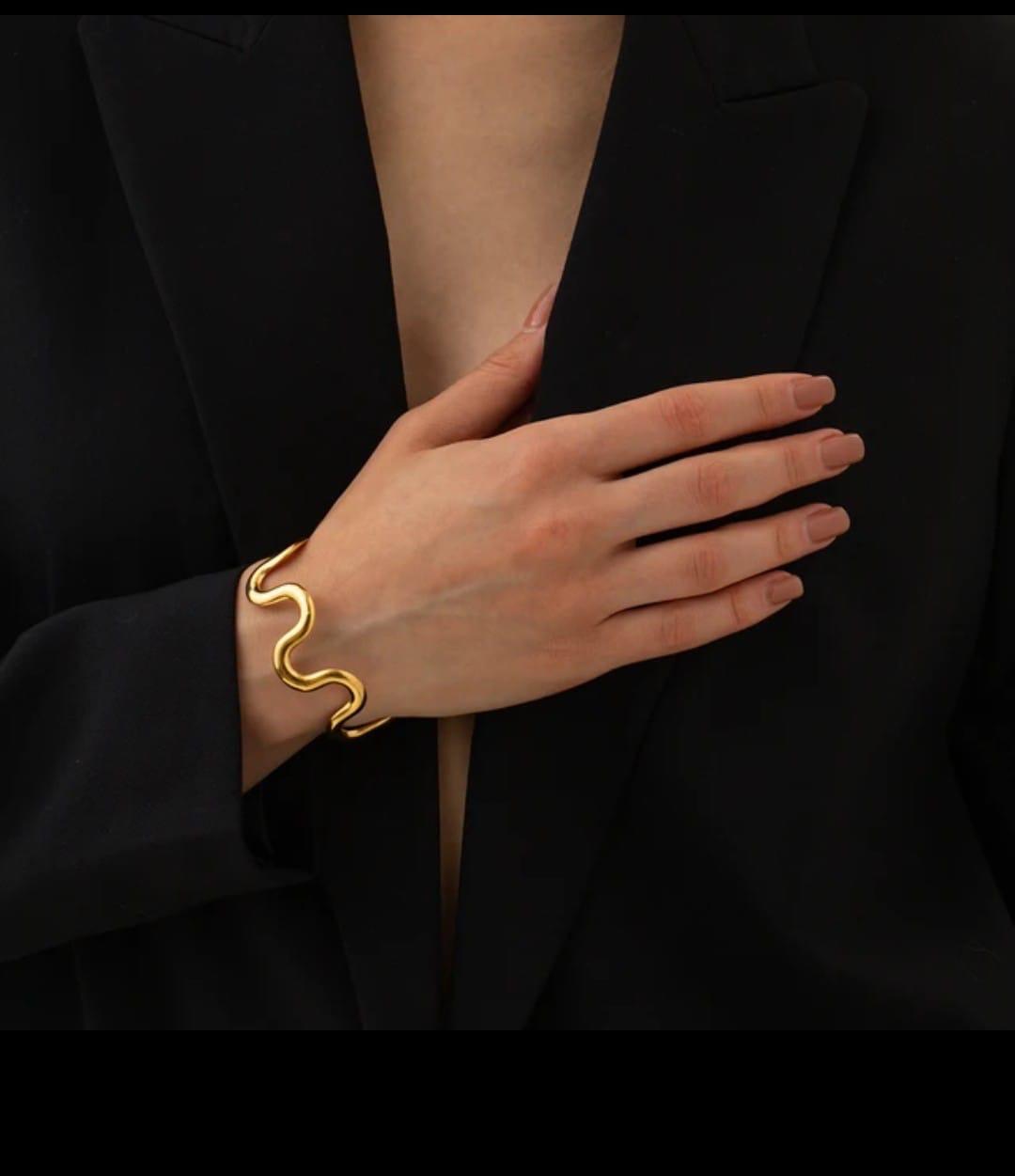 18K Gold-Plated Wave Cuff Bracelet