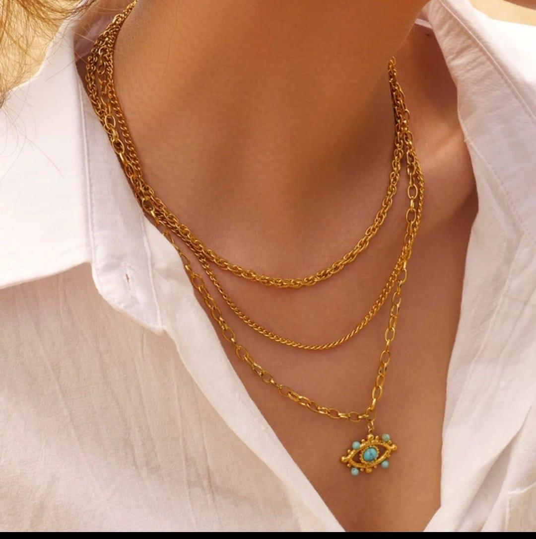 18K Gold-Plated Layered Evil Eye Necklace