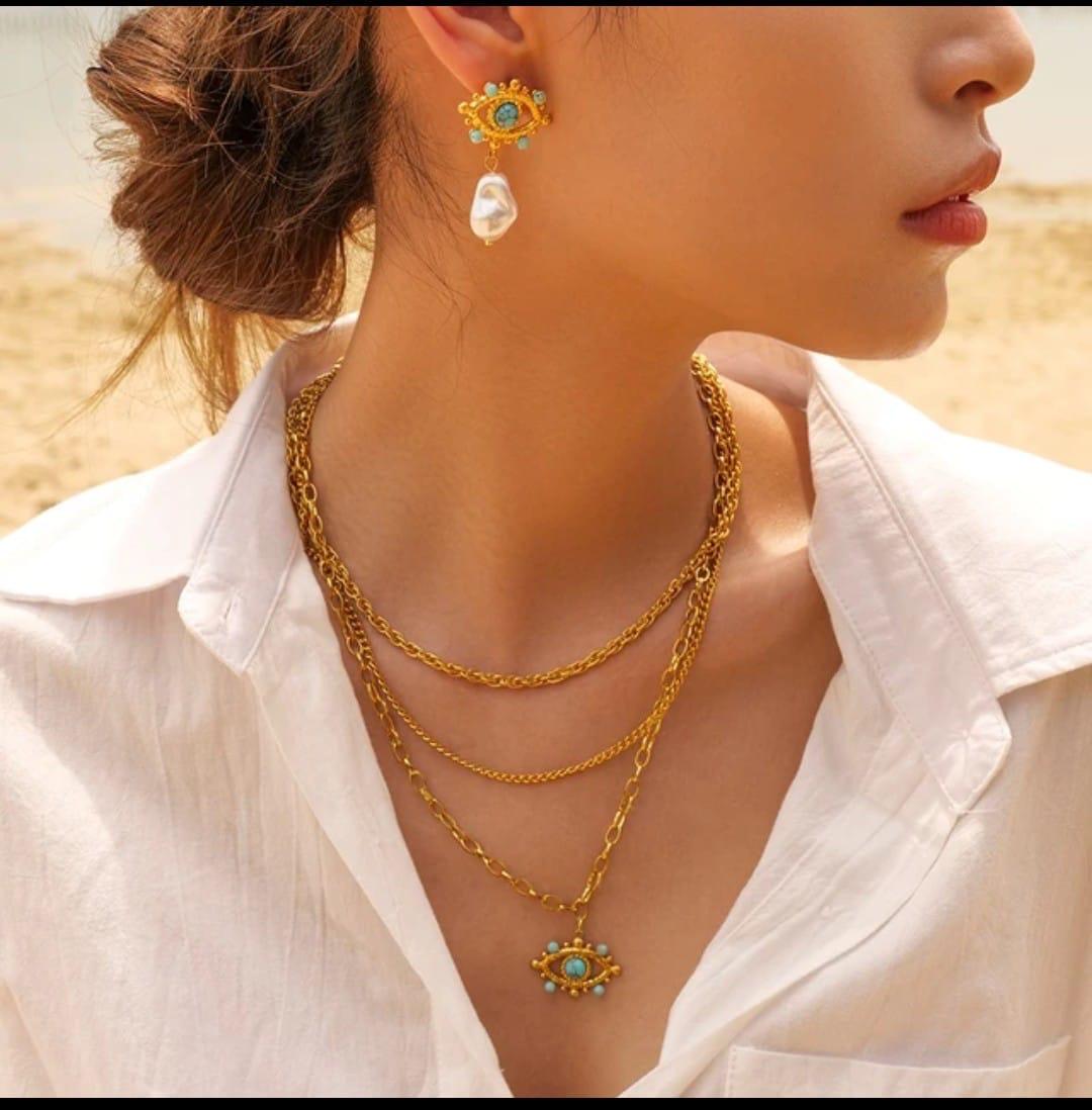 18K Gold-Plated Layered Evil Eye Necklace