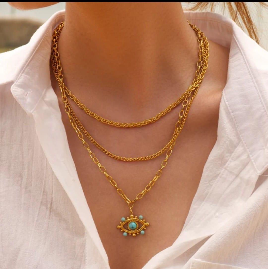 18K Gold-Plated Layered Evil Eye Necklace