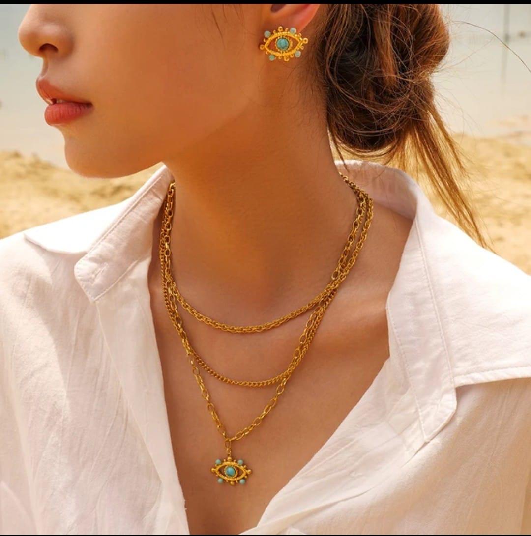 18K Gold-Plated Layered Evil Eye Necklace