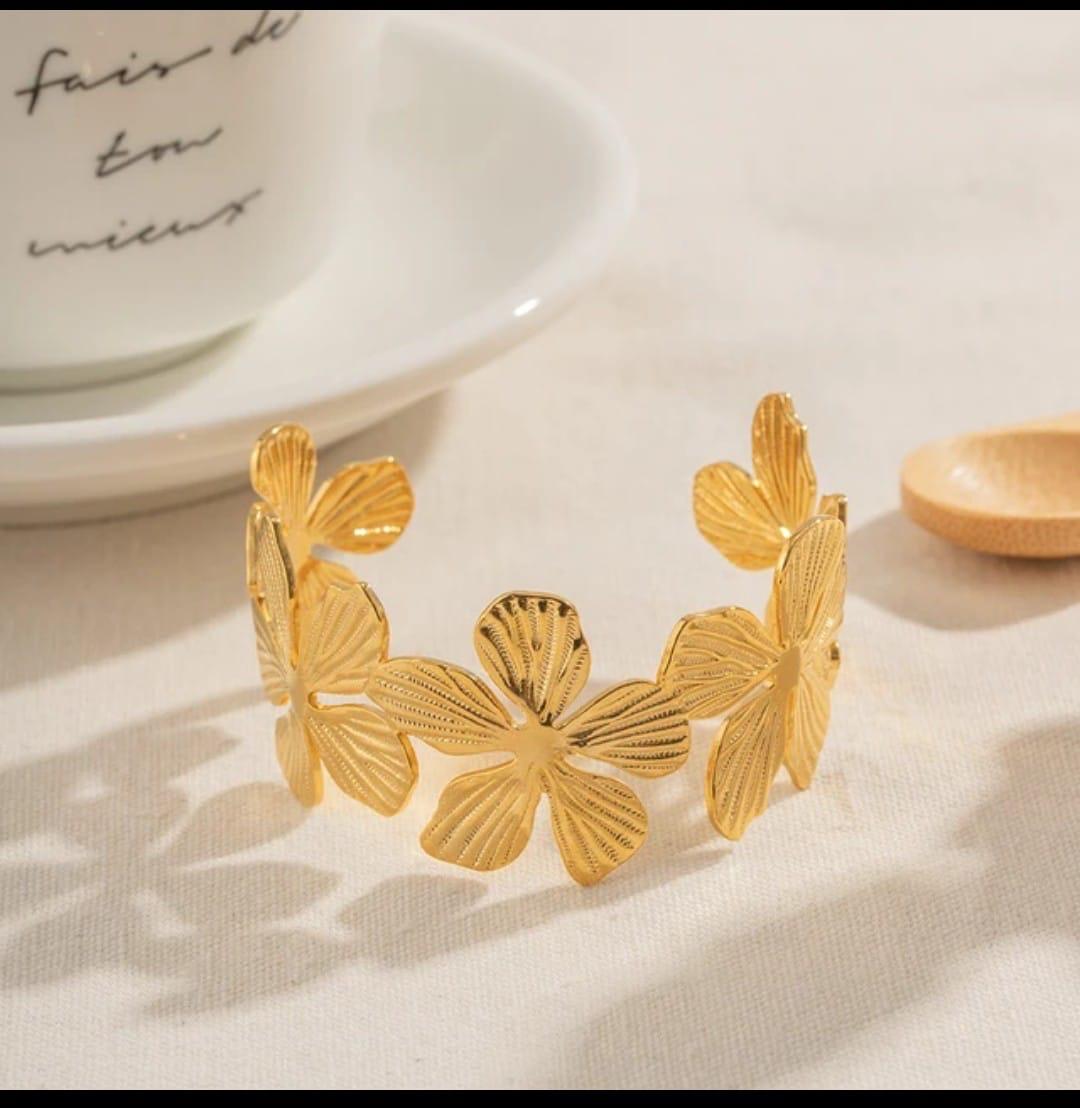 18K Gold-Plated Floral Open Cuff Bracelet