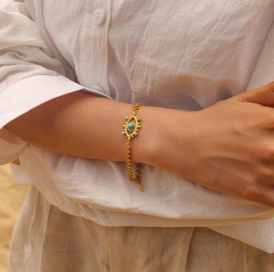 18K Gold-Plated Evil Eye Beaded Bracelet