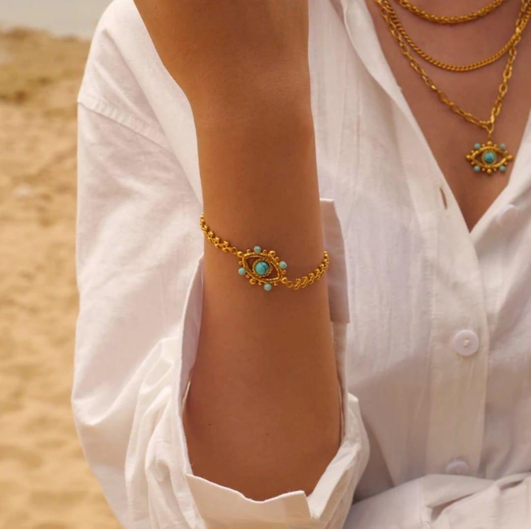 18K Gold-Plated Evil Eye Beaded Bracelet