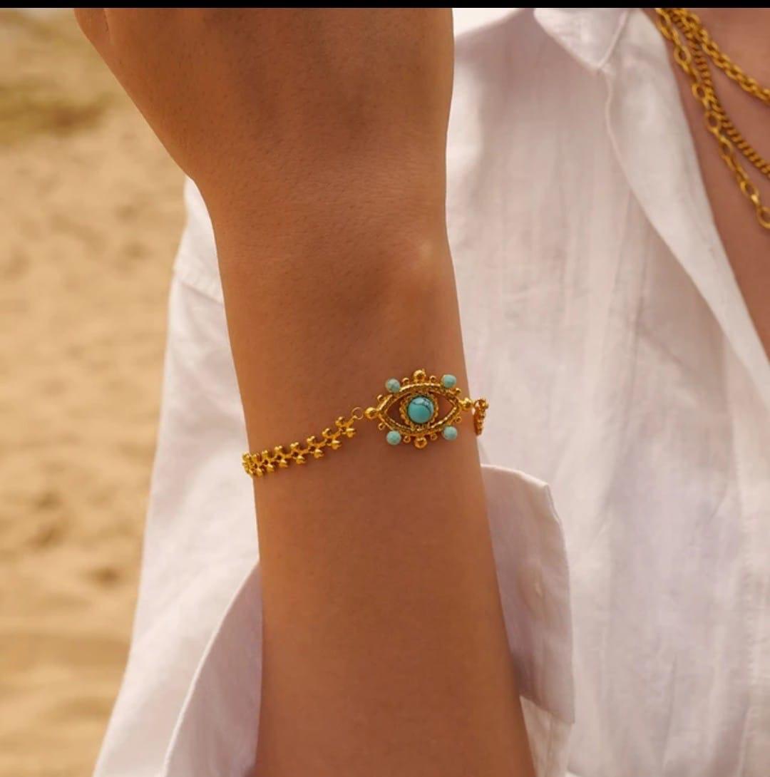 18K Gold-Plated Evil Eye Beaded Bracelet