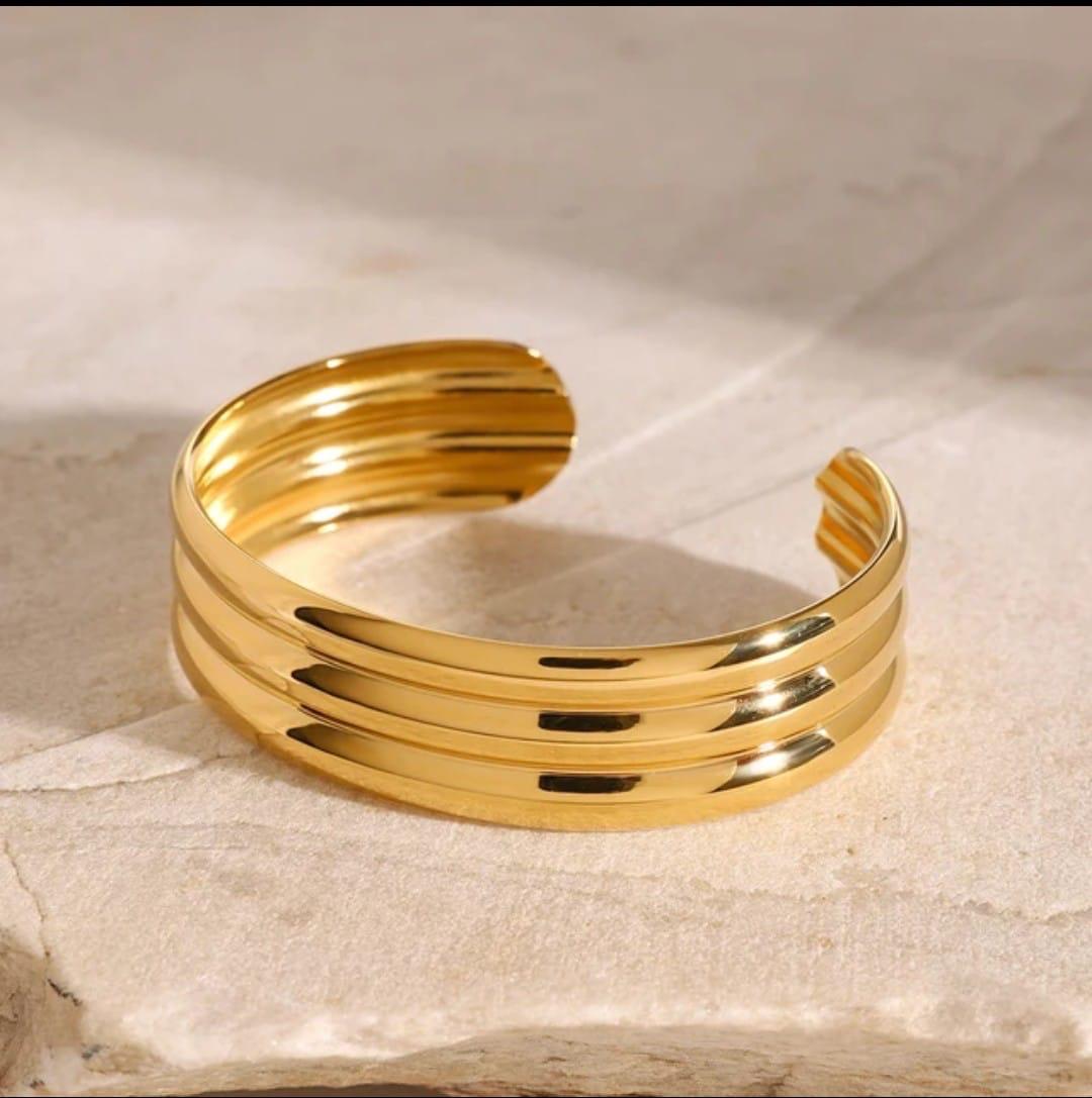 18K Gold-Plated Triple Band Cuff Bracelet