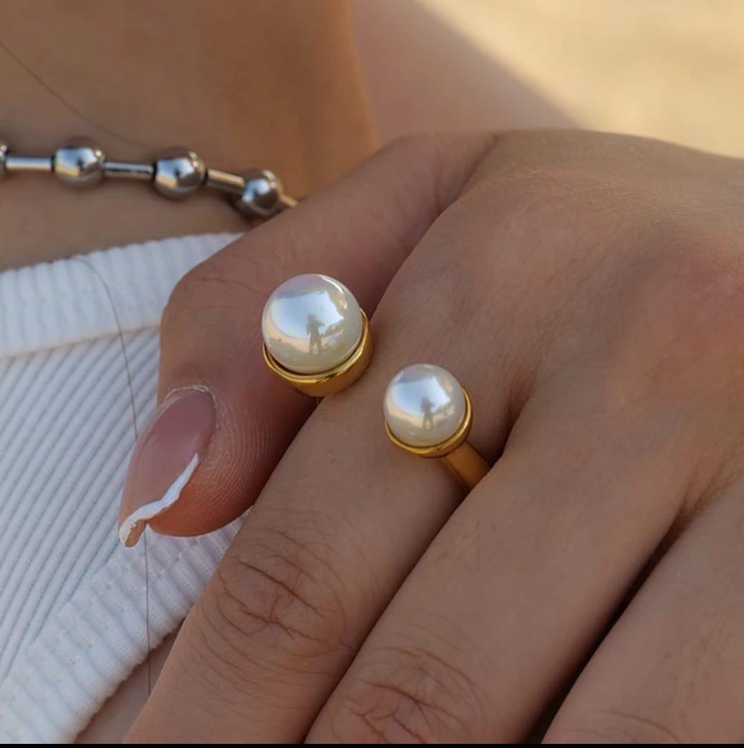 Dual Pearl Open Statement Ring