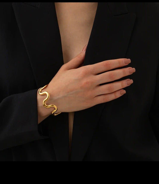 18K Gold-Plated Wave Cuff Bracelet