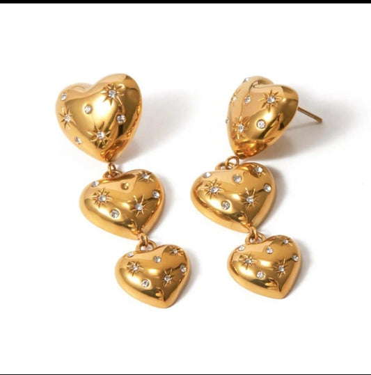 18K Gold-Plated Celestial Heart Drop Earrings