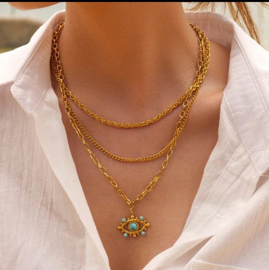 18K Gold-Plated Layered Evil Eye Necklace