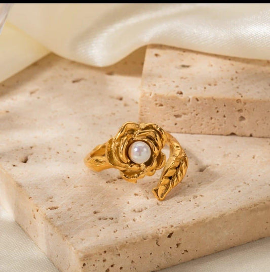 18K Gold-Plated Rose Pearl Adjustable Ring