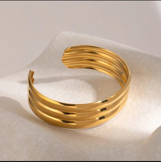 18K Gold-Plated Triple Band Cuff Bracelet