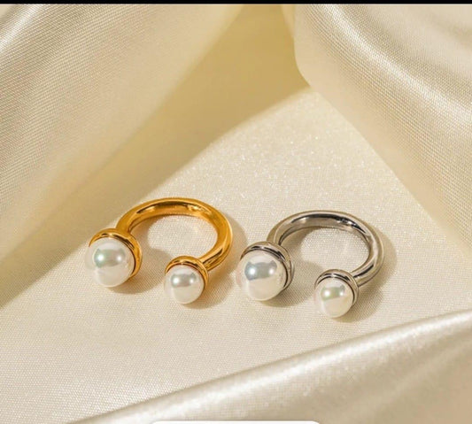 Dual Pearl Open Statement Ring