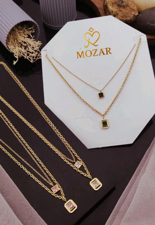 Double Luxe Square Stone Necklace