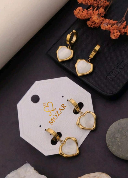 White Stone Heart Drop Earrings