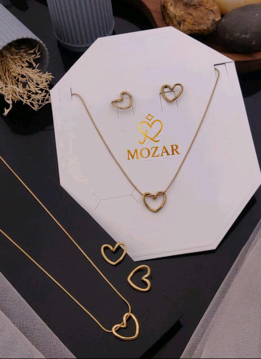 Open Heart 18k Gold Plated Necklace & Earring Set (Anti-Tarnish)