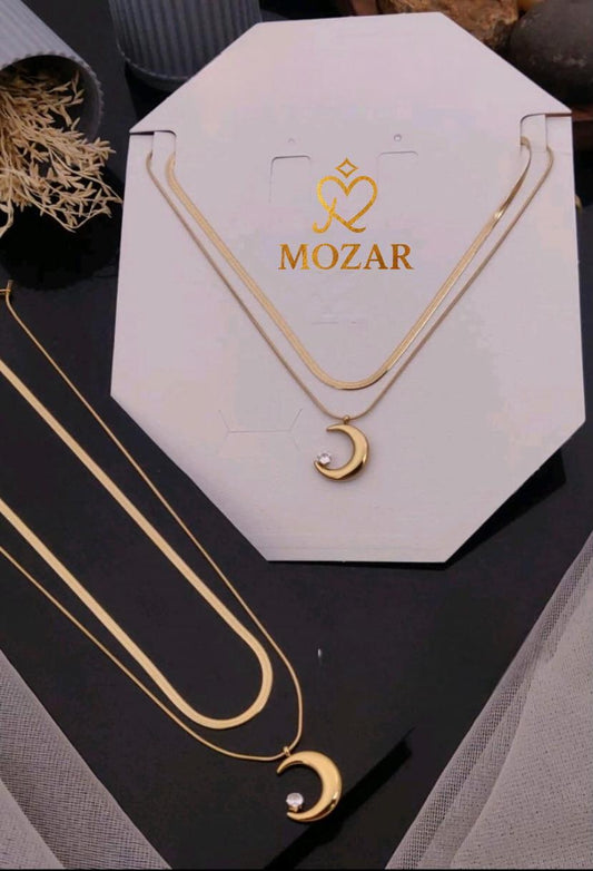 Anti-Tarnish 18k Gold Plated Layered Moon Pendant Necklace
