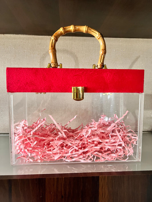 Luxury Transparent Jewellery Box with Velvet Lid & Bamboo Handle